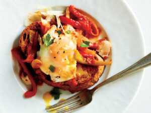 Eggs Poached in Tomato Sauce with Onions and Peppers