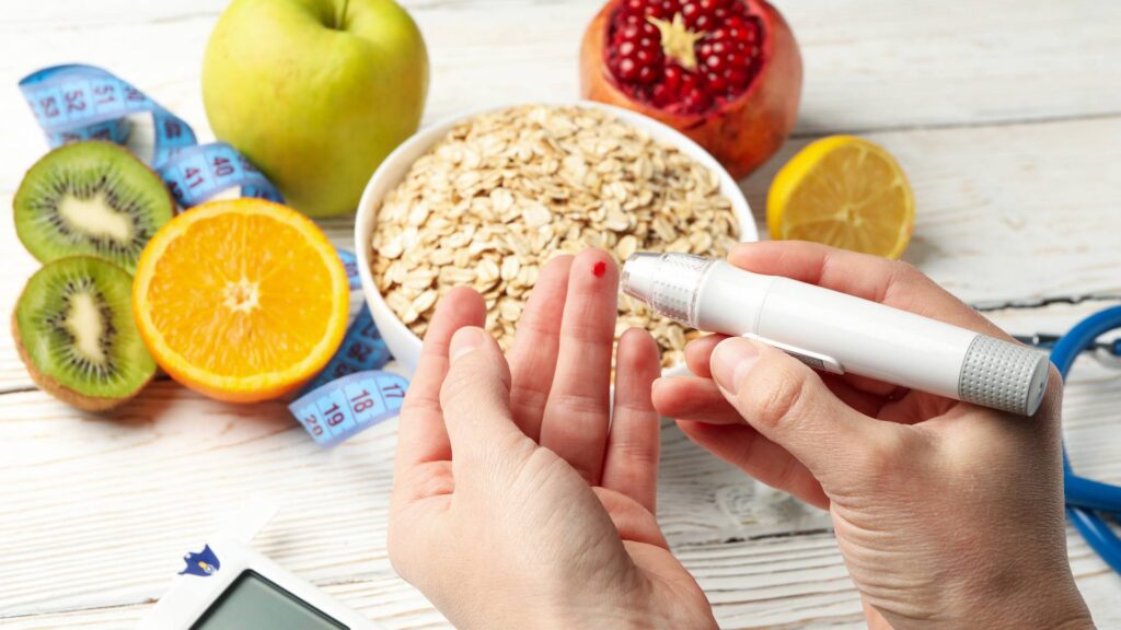 female-checking-blood-sugar-level-on-background